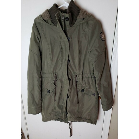Abercrombie & Fitch 3-in-1 Olive Utility Parka Jacket Sherpa Lined Fur Hood Coat - Picture 1 of 12